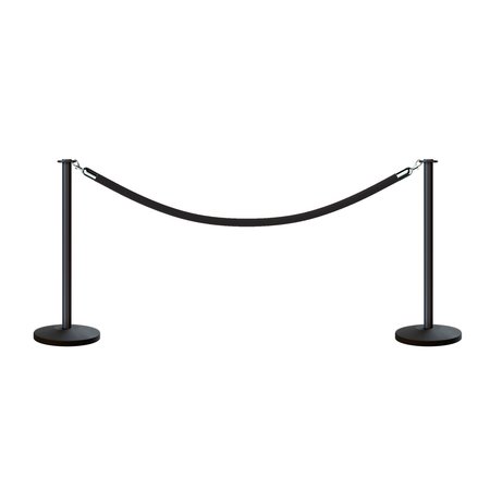 MONTOUR LINE Stanchion Post and Rope Kit Black, 2 Flat Top 1 Black Rope C-Kit-2-BK-FL-1-PVR-BK-PS